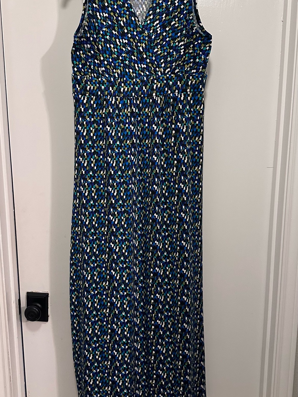 Kate & Mallory Blue Multi-Print Maxi Skirt with Green and White Accents
